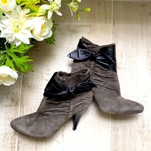 Via Spiga Suede Booties with Leather Bow Detail
